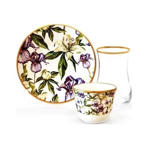 Drop Efe Tea & Arabian Coffee Cup Set 18 Pieces Wild Flowers