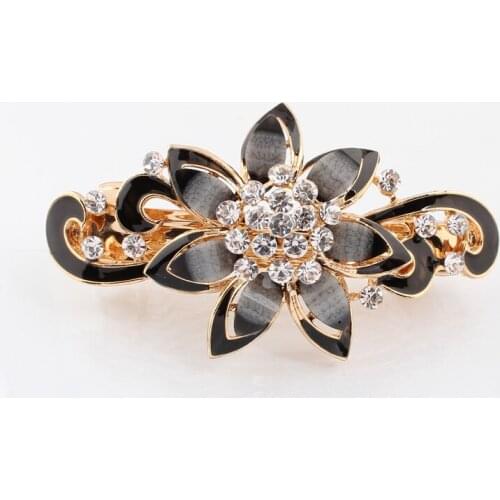 Flower Crystal Hair clips Hairpin girl jewelry Christmas gift Golden plated alloy barrettes