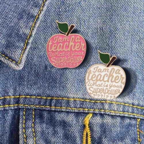 Apple Cartoon Letter Brooch Bag Clothes Backpack Lapel Enamel Pin Badges Alloy Jewelry Gift For Teacher Friend Women Accessories