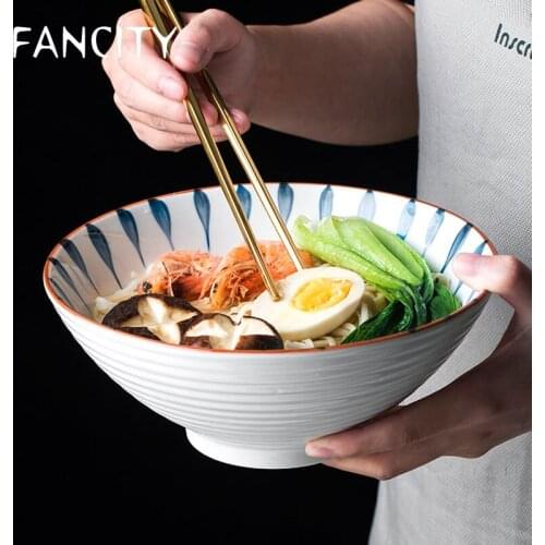 FANCITY Japanese Ceramic Ramen Bowl Large Soup Bowl Household Beef Noodle Bowl Instant Noodle Bowl Fruit Salad Bowl Hat Bowl Sin
