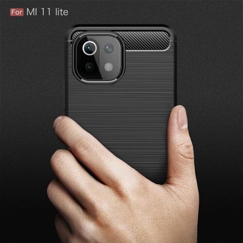 KEYSION Shockproof Phone Case for Xiaomi Mi 11 Lite 5G Carbon Fiber Soft Silicone TPU Back Cover for Xiaomi Mi 11 Mi 11i