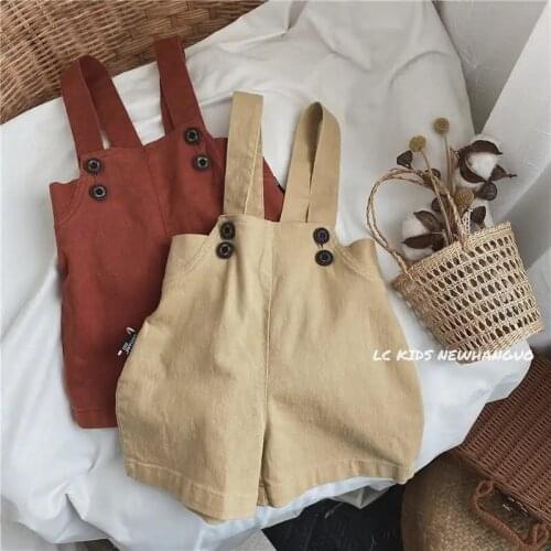 Toddler Kids Short Overalls 2021 Summer Baby Girls Boys Korean Solid Cotton Short Jumpsuits New Childrens Shorts Kids Clothes