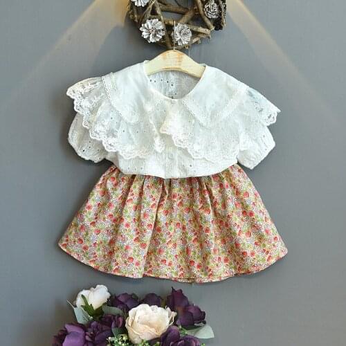 Girl Sets Summer New Baby Children Clothing Girls Lace Shirt + Floral Skirt 2-Piece Suit Dress For Baby Girls Easter Clothes