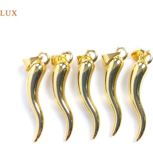 5pcs Italian Horn Charm Cornetto Gold Tiny Pepper Pendant Good Luck Protection Amulet Pendant for Women Necklace Jewelry Making