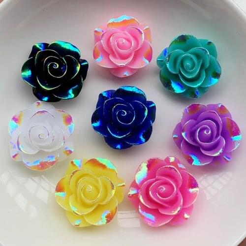 Cute flower shape resin flat back AB color rose DIY make decorative accessories Rhinestone decals 30 pcs/lot