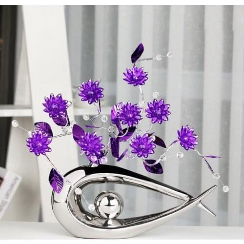 Fashion Crystal Flower Vase Tabletop Crafts Modern Home Decoration Accessories Ceramic Bottle Figurines Miniatures Wedding Gifts