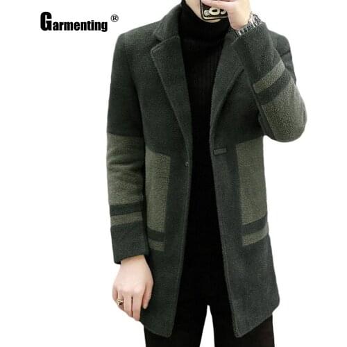 Men Elegant Leisure Wool Blends Long Coats 2021 Single Breasted Winter Warm Jackets New Patchwork Tunic Outerwear Men Clothing