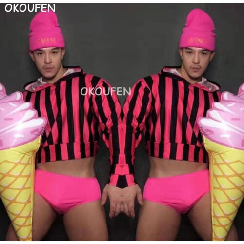 Men ice cream candy party fluorescent pink suit Bar Singer performan ds stage DJ Wear