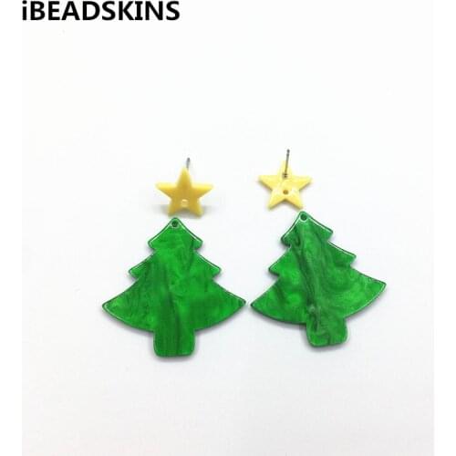 New arrival! 100pcs Acrylic Stud earring/Christmas tree-shape charm for earrings accessories,Earring parts,jewelry making DIY