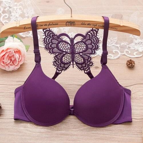 New Girly Bra With Front Buckle Y-shaped Butterfly Beautiful Back Lace Bra Adjustable Smooth Girly Underwear Bra