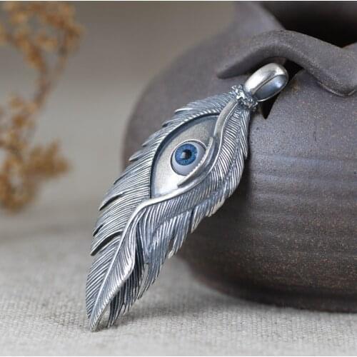 BOCAI New real pure S925 silver jewelry retro craft embossed feather eyes punk style domineering Man pendant