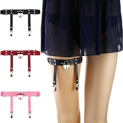 Trend Japan and South Korea Harajuku soft girl peach heart love lock garter belt punk leather handmade elastic thigh loop