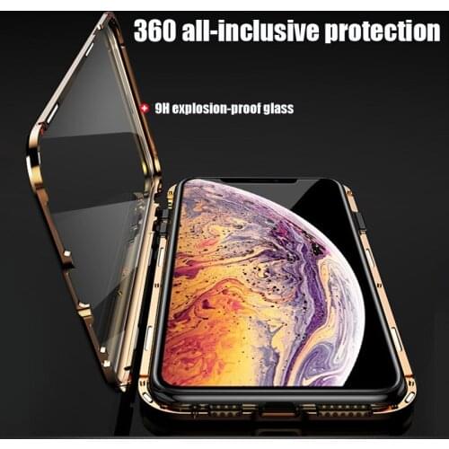 Full Metal Magnetic Adsorption Case For iPhone X XR Case Double Sided Glass Magnet Case Cover For iPhone XS XSMAX phone case