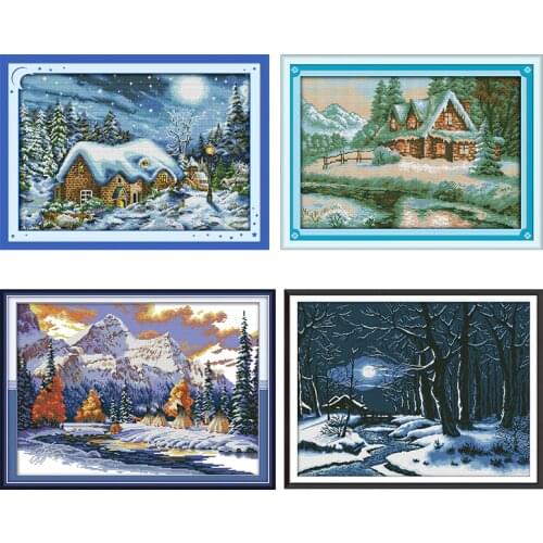 Stamped Cross Stitch Kits The Most Beautiful Snow Night Embroidery Needlework 11CT 14CT Printed Counted Crafts Thread Home Decor