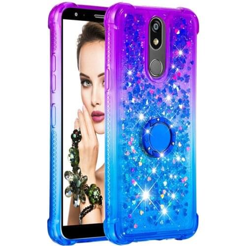 For LG K40 / K12 Plus For LG Stylo 5 Bling Glitter Anti-drop belt rotating bracket Soft Silicone TPU Gradient Quicksand Case