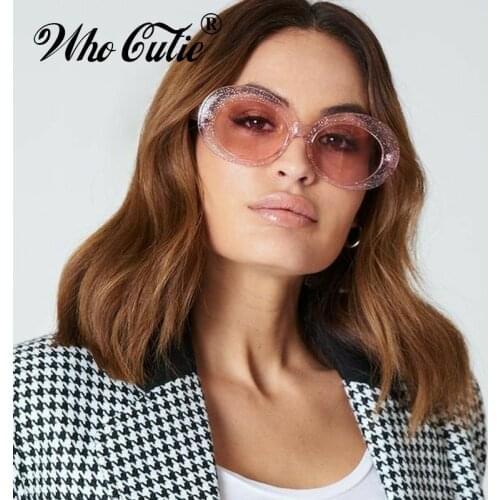 2018 Vintage Oversized Glitter Shiny Oval Sunglasses Men Women Brand Designer Retro Crystal Frame Kurt Cobain Sun Glasses OM630