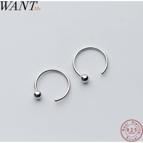 WANTME Fashion Gloss Bead Studs Earring for Women Girls Genuine 100% 925 Sterling Silver Daily Accessories Hoop Jewelry Gift