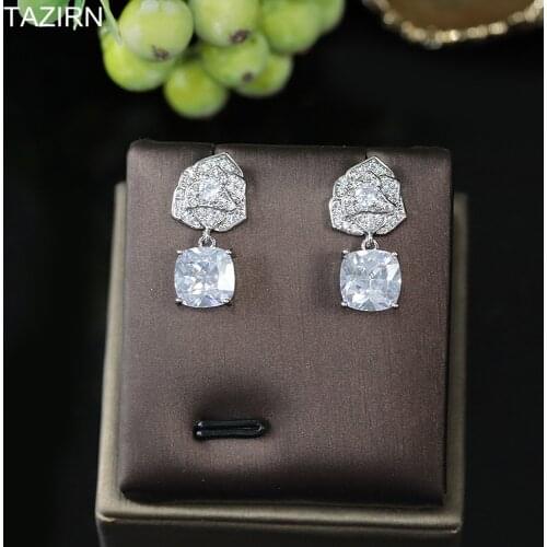 2021 Drop Earrings Wild Cubic Zirconi Fashion CZ Dangle Earrings S925 Women Gifts Flower Shape Bride Wedding Jewelry Accessories