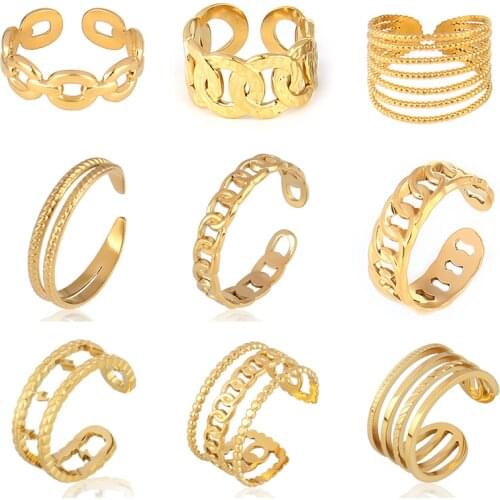 Womens Stainless Steel Rings Chain Ring Open Finger Rings For Women Geometry Statement Rings Chain Jewelry Rings