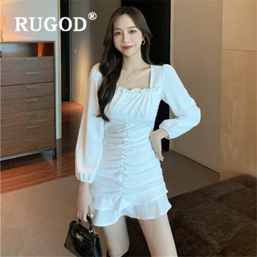 RUGOD 2020 summer dress women elegant ruffles mini office ladies dresses vestidos Fashion long sleeve white dress woman