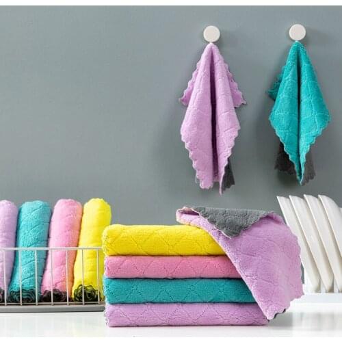 1PC Double-sided Strong Absorbent Soft Microfiber Cleaning Cloth Kitchen Home Dish Towel Dry and Wet Kitchen Towels