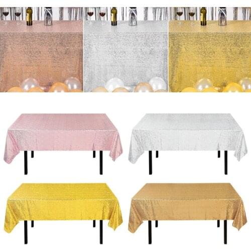 1pcs Rectangle Tablecloth Glitter Sequin Table Cover Gold Rose/Silver Table Overlays Wedding Party Banquet Dining Home Decor