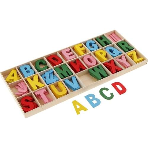 156pcs Wood Alphabet Letters "A-Z" Scrapbooking Embellishments with Tray Box for Kids Educational Toys DIY Crafts Supplies