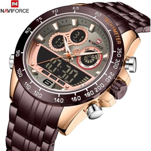 2021NAVIFORCE Fashion New Men Watch Luxury Brand LED Digital Alarm Military Sport Stainles Steel Strap Water Ressistance Watches