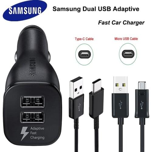 Samsung Car Charger Dual USB Adaptive Fast Adapter Micro USB Type C Cable For Galaxy s10 s9 s8 Plus S10+ Note 10 plus note10 S20