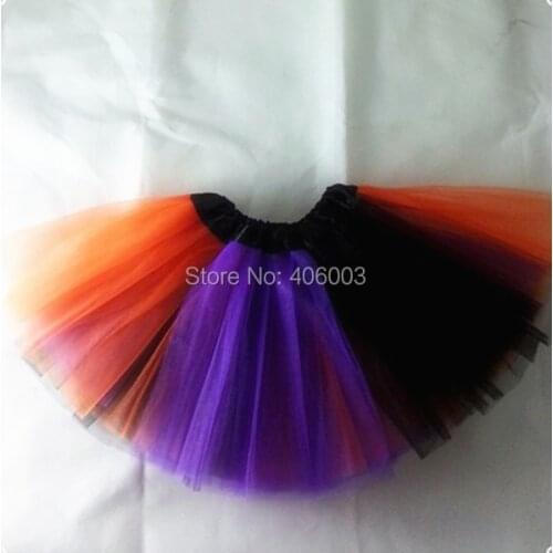 New Arrival baby girls tutu de ballet pageant skirts kids children black purple orange fluffy tulle satin ribbon halloween tutu