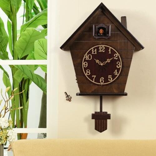 Vintage Large Wall Clock Wood 3d Living Room Cuckoo Clock Pendulum Bird Silent Timer Home Relojes De Pared Vintage Decoracion