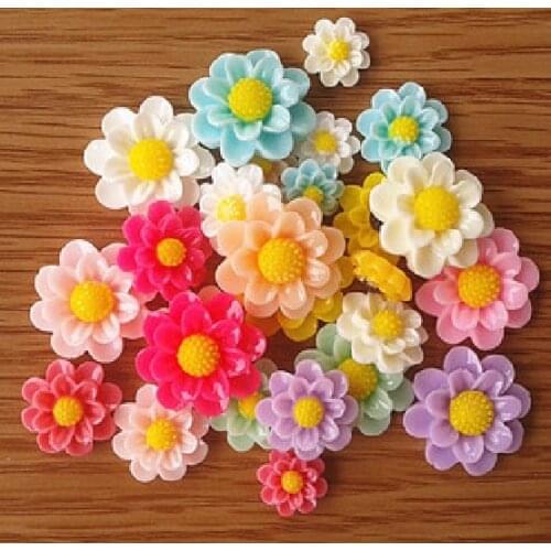 50Pcs Mixed Size Resin Flower Decoration Crafts Kawaii Bead Flatback Cabochon Fridge Magnet Scrapbook DIY Accessories Buttons