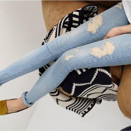 Maternity Jeans Pants For Pregnant Women Plus Size Pregnancy Clothes Blue Holes Pregnant Skinny Jeans Maternity Clothing PT07