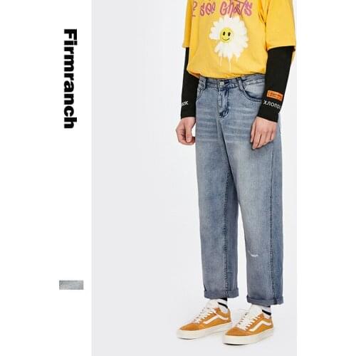 Firmranch Spring Jeans For Men 2021 Loose Japanese Women Jeans Young Men Hiphop Pocket Straight Pants Boys Denim Jeans trousers