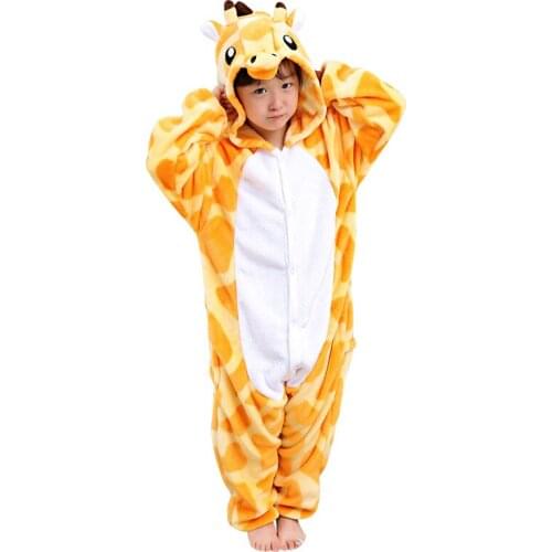 Flannel animal Children Pajamas Set Winter Hooded Animal Giraffe Cartoon Kids Pajamas For Boys Girls Sleepwear Onesies