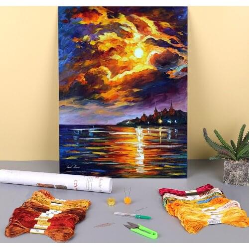 Sunset Flames Printed Canvas 11CT Cross Stitch Patterns Embroidery DMC Threads Handicraft Craft Hobby Painting Decor