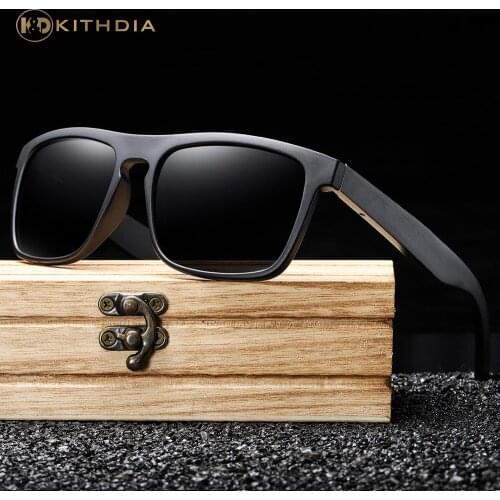 Kithdia New Arrivals Black Wooden Polarized Sunglasses for Men Bamboo Sunglasses Red UV400 Lenses Fashion Driving Shades
