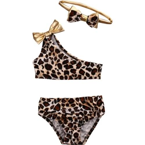 New 3pcs Kids Leopard Bow baby clothes set Summer Baby Girl Bikini Set Newborn Swimwear Swimsuit Bathing Suit