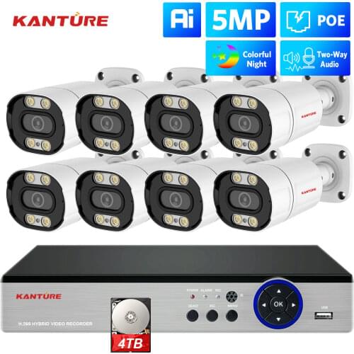 KANTURE 8CH POE NVR Kit CCTV Security Camera System 5MP Two Way Audio Waterproof Ip Camera Color Night Video Surveillance set