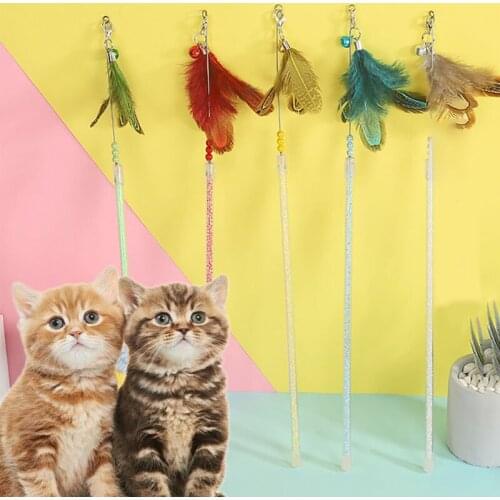 Legendog 1pc Cat Toy Wand Interactive Faux Feather Kitten Play Wand Cat Stick Toy With Bell Cat Interactive Toy Pet Supply