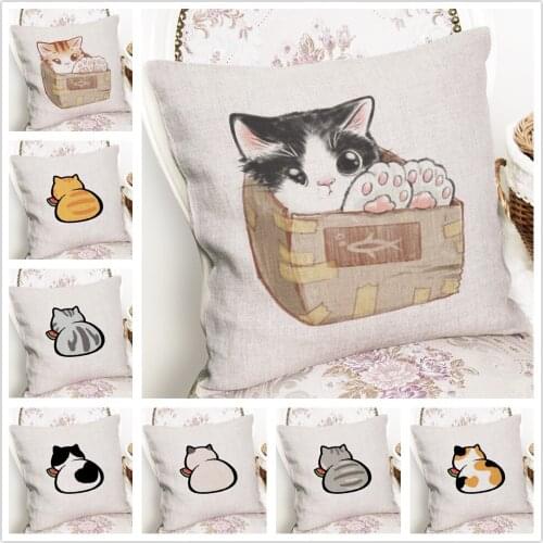 Cat Box Watermelon Phone Cartoon Pattern Linen Cushion Cover Pillowcase Home Sofa Car Decoration Pillowcase 45X45 Cm