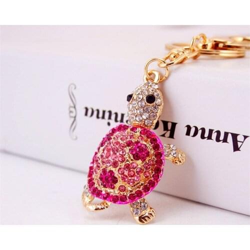 Cute Animal Tortoise Trinket Gold Rhinestones Turtle Key Chain Jewelry Metal Car Keyring Women Handbag Charm Key Holder