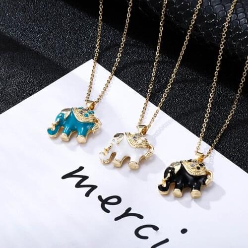 Cute three color stainless steel baby elephant pendant necklace beautiful girl initial necklace jewelry