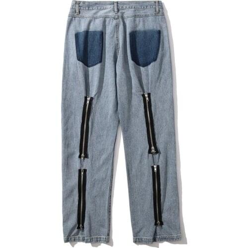 EukaaRu Zipper Decorative Man Baggy Jeans Mens High Street Fashion Loose Straight Pants Summer Casual Wide Leg Pants Trousers