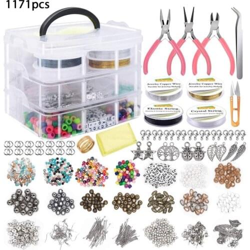 1171pcs/set Jewelry Making Supplies Kit Making Tool Kit Beaded Wire For Bracelet And Pearl Beads Spacer Jewelry Plier Tool Sets