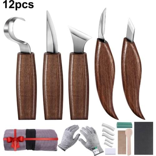 7/10/12pcs Chisel Woodworking Cutter Hand Tools Kit DIY Art Craft Carving Peeling Tools Wood Carving Cutter for Beginners