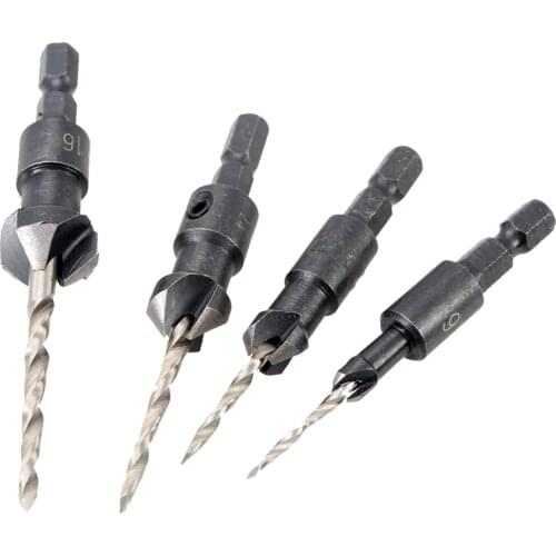 4 Pcs/set Countersink Drill Bit Set with Quick Change Hex Shank High Speed Steel Carbon Steel Counter Bore Woodworking Tool