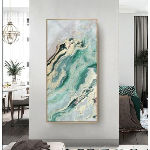 Nordic Green Blue Gold Ocean River Fluid Abstract Wall Art Picture Canvas Painting Poster Print Pictures Living Room Home Decor