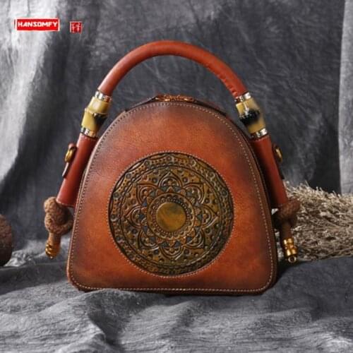 2020 New Genuine Leather Women Handbags Women Shoulder Bag Female Embossed Pattern Diagonal Messenger Bags Cowhide Leather Retro
