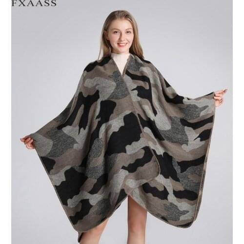 FXAASS New Autumn Winter Shawl Fashion Poncho Women Cashmere Scarf Lady Luxury Blanket Warm Pashmina Striped Camouflage Cape